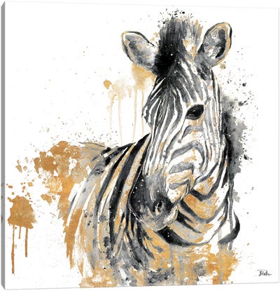 Water Zebra With Gold Canvas Art Print - Patricia Pinto