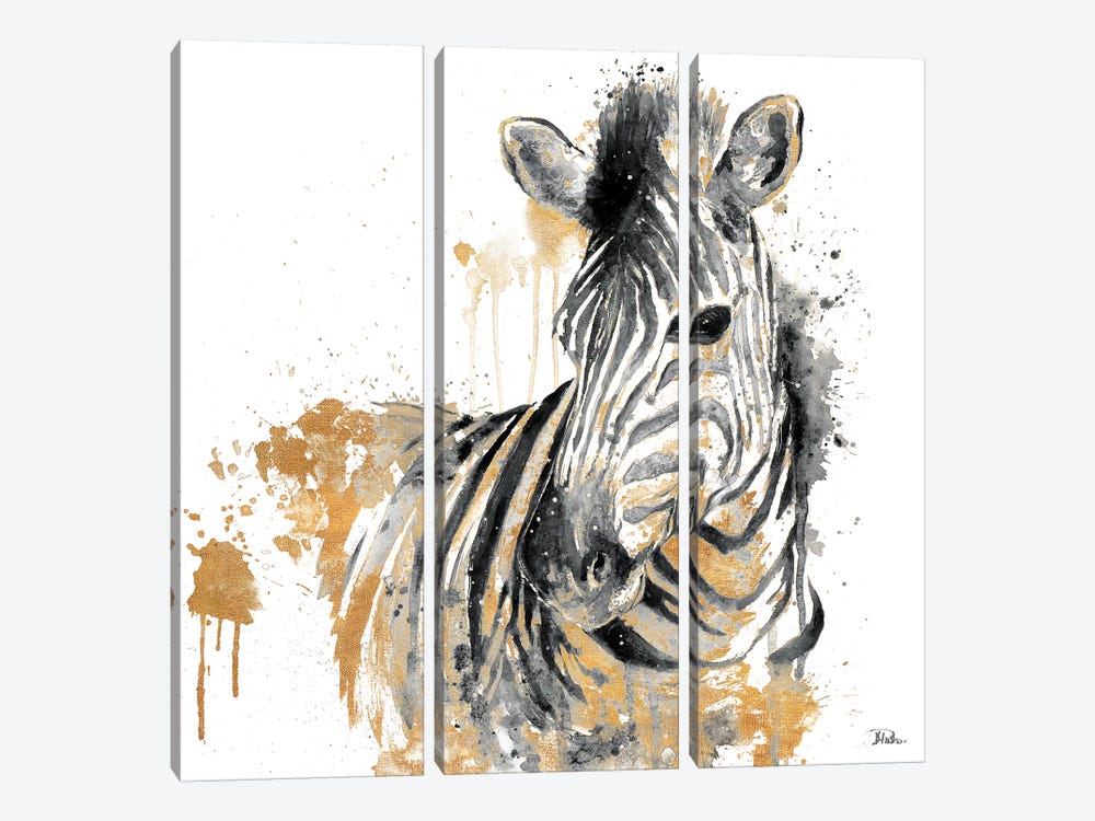 Water Zebra With Gold by Patricia Pinto 3-piece Canvas Wall Art
