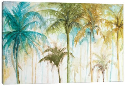 Watercolor Palms Canvas Art Print - Coastal Living Room Art