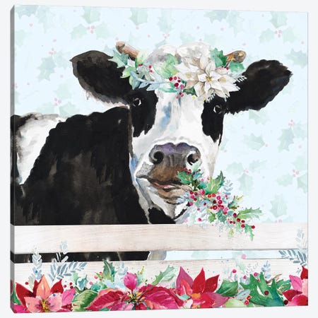 Holiday Crazy Cow Canvas Print #PPI362} by Patricia Pinto Canvas Print