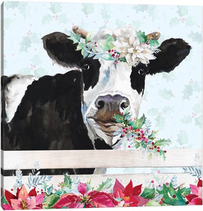 Holiday Crazy Cow Canvas Art Print - Farmhouse Christmas Décor