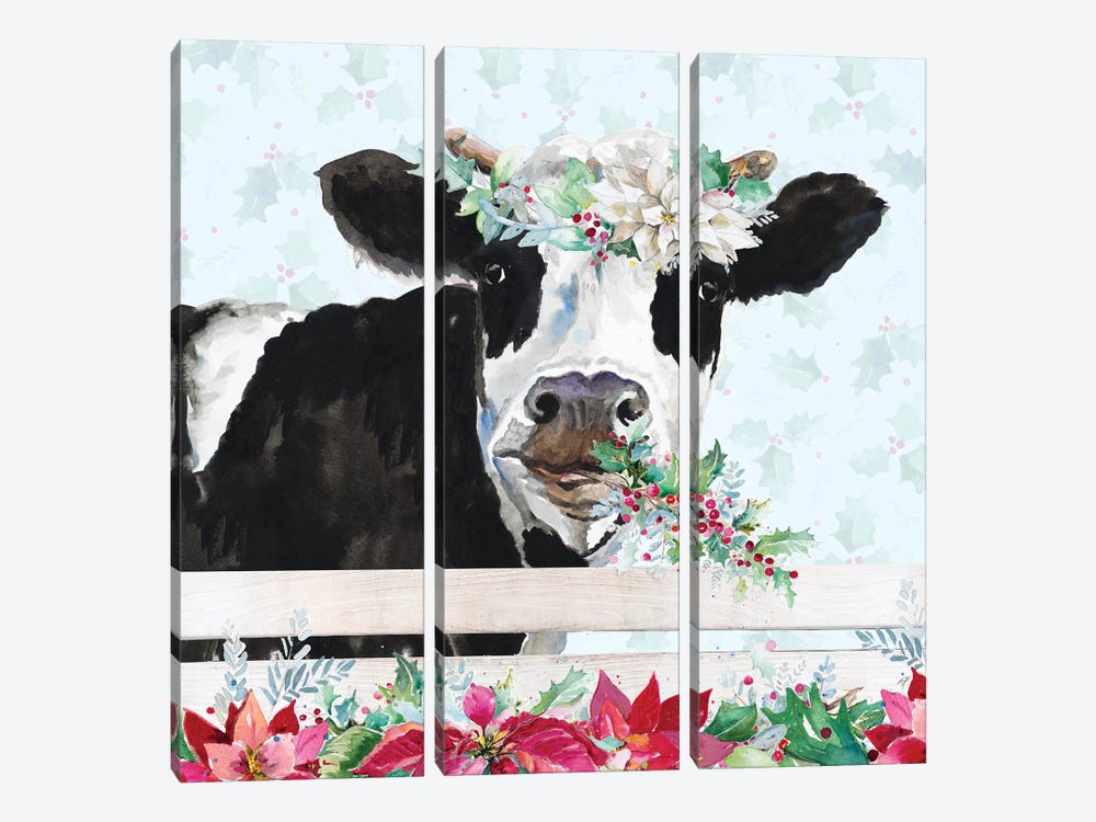 Holiday Crazy Cow by Patricia Pinto 3-piece Canvas Art Print