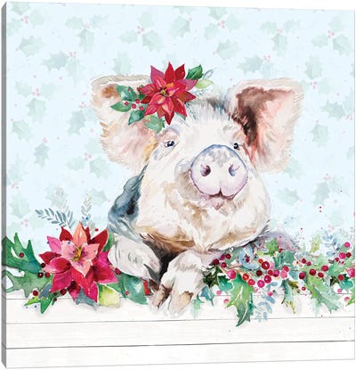 Holiday Little Piggy Canvas Art Print - Pig Art