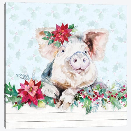 Holiday Little Piggy Canvas Print #PPI363} by Patricia Pinto Art Print