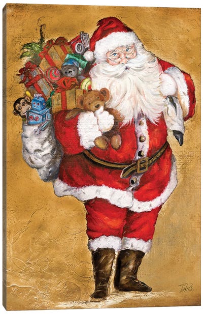 Jolly Night on Gold Canvas Art Print - Santa Claus Art