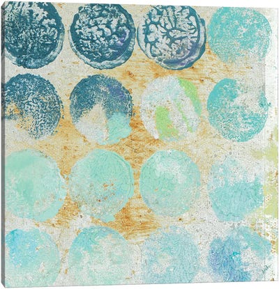 Aqua Circles II Canvas Art Print - Squares with Concentric Circles Collection