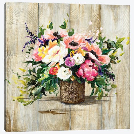 Basket With Flowers Canvas Print #PPI379} by Patricia Pinto Canvas Artwork