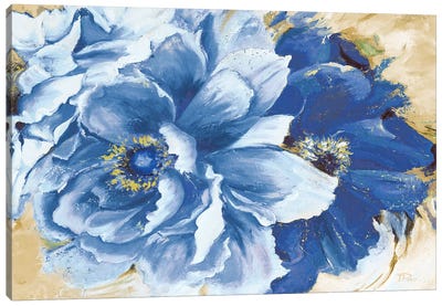 Beautiful Peonies In Indigo Canvas Art Print - Botanical Still Life