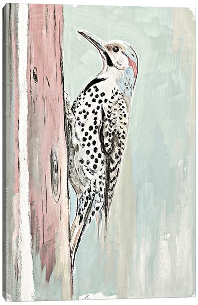 Beige Woodpecker II Canvas Art Print - Woodpecker Art