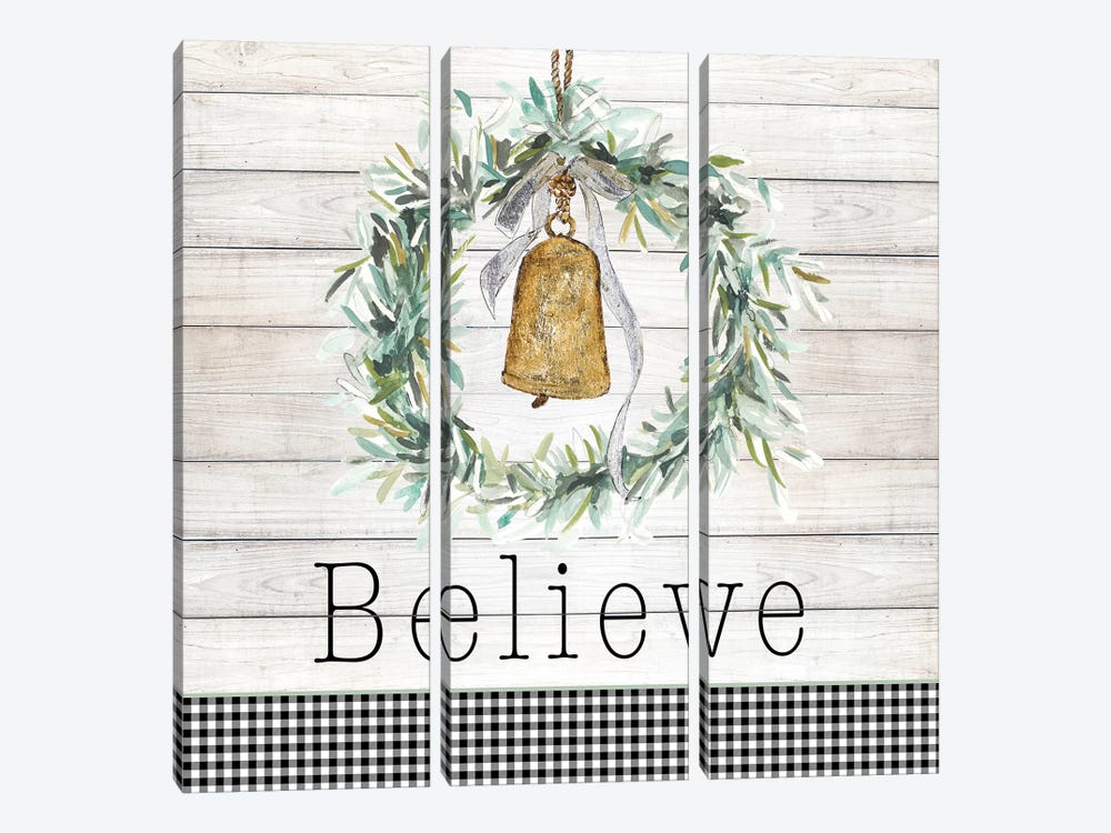 Believe Bell Wreath by Patricia Pinto 3-piece Canvas Art Print