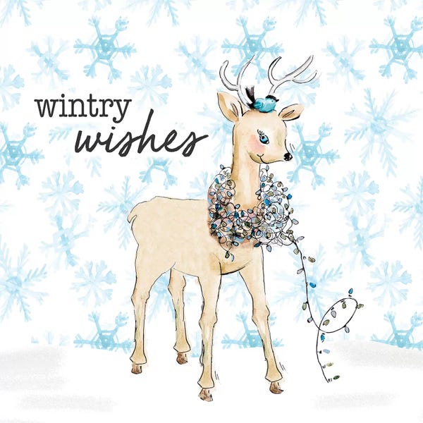 Reindeer: Blue Whimsical Christmas I by Patricia Pinto