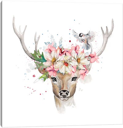 Floral Woodland Deer Canvas Art Print - Patricia Pinto