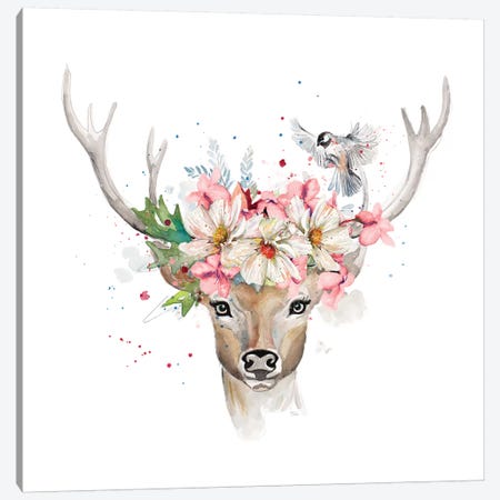 Floral Woodland Deer Canvas Print #PPI445} by Patricia Pinto Art Print