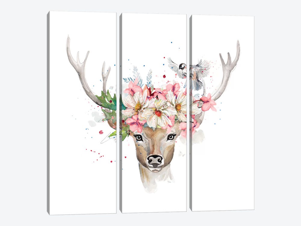 Floral Woodland Deer by Patricia Pinto 3-piece Canvas Print
