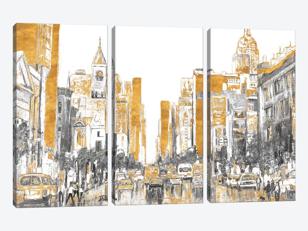 Golden City by Patricia Pinto 3-piece Canvas Wall Art