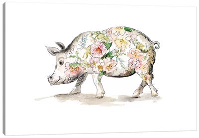 Happy Little Pig Canvas Art Print - Modern Farmhouse Bedroom Art