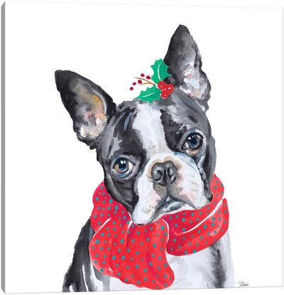 Holiday Dog II Canvas Art Print - Christmas Animal Art