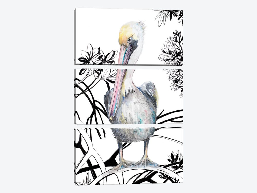 Pelican On Branch I by Patricia Pinto 3-piece Canvas Art Print