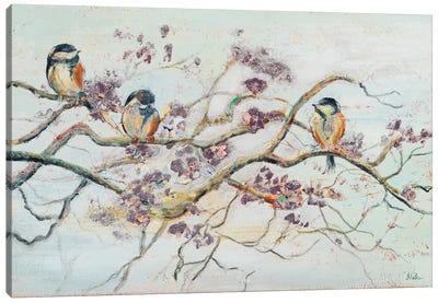 Birds on Cherry Blossom Branch Canvas Art Print - Flower Art