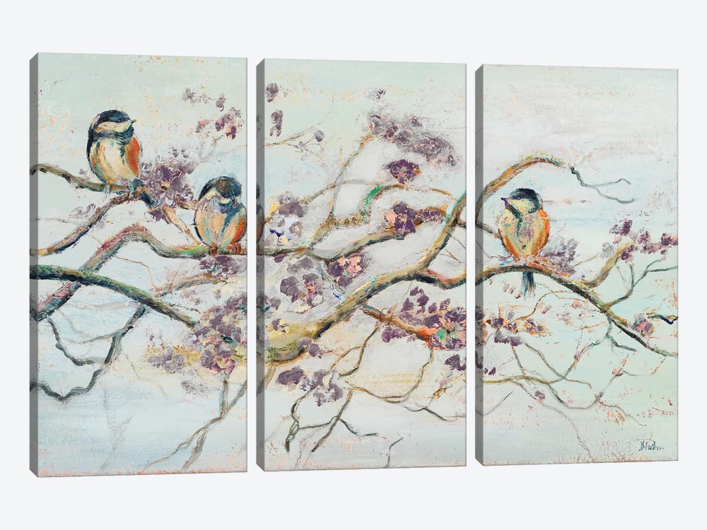 Birds on Cherry Blossom Branch by Patricia Pinto 3-piece Canvas Wall Art