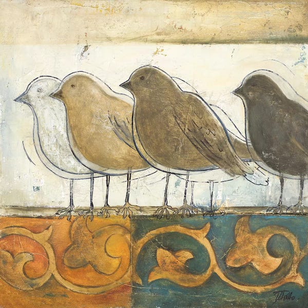 Patricia Pinto: Birds on Damask I by Patricia Pinto