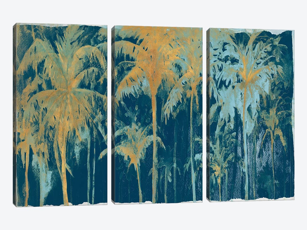 Teal And Gold Palms by Patricia Pinto 3-piece Canvas Wall Art