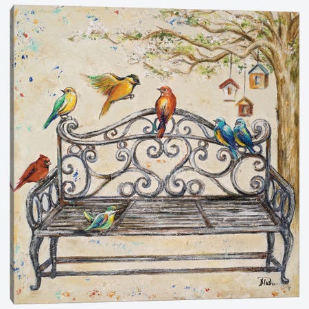 Birds on the Bench Canvas Print #PPI56} by Patricia Pinto Canvas Print