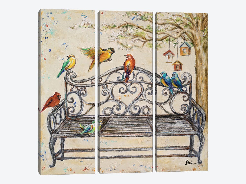 Birds on the Bench by Patricia Pinto 3-piece Canvas Art Print