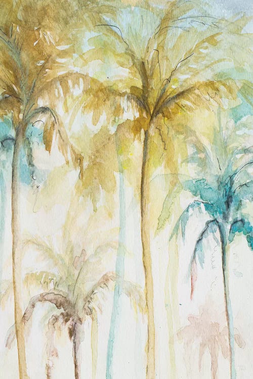 Watercolor Palms In Blue II