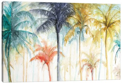 Watercolor Summer Palms Canvas Art Print - Botanical Still Life