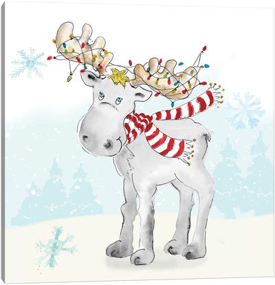Whimsical Moose Canvas Art Print - Reindeer Art
