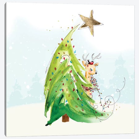 Whimsical Tree And Reindeer Canvas Print #PPI585} by Patricia Pinto Canvas Art