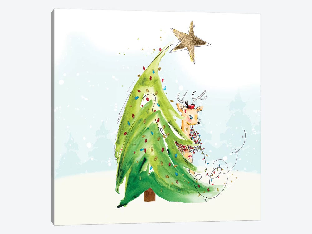 Whimsical Tree And Reindeer by Patricia Pinto 1-piece Canvas Art