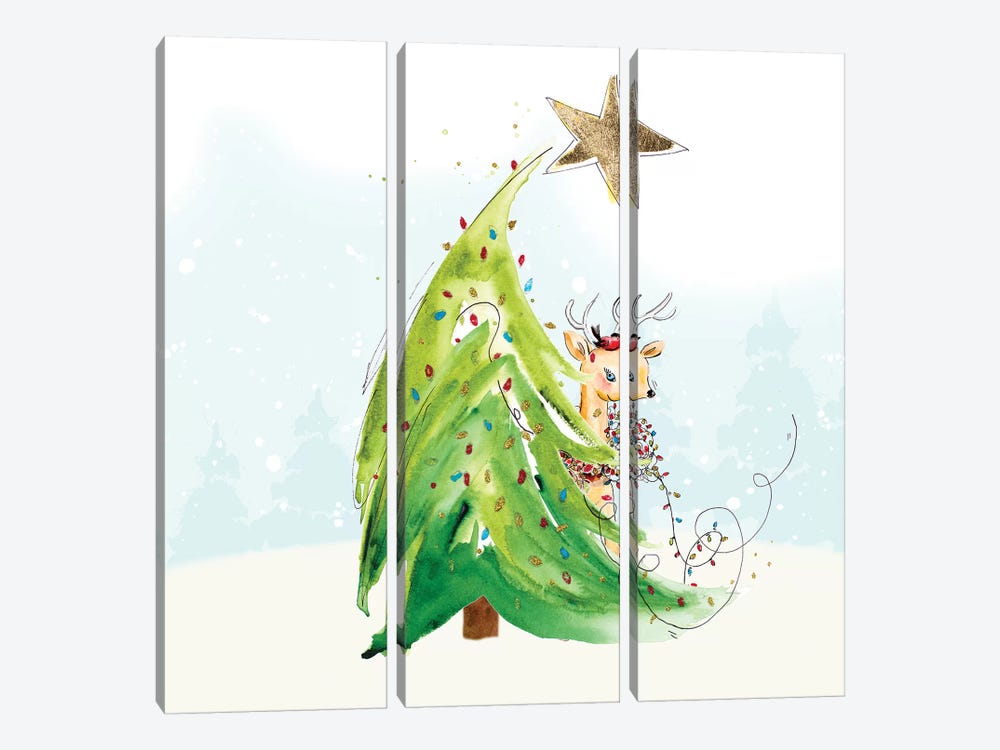 Whimsical Tree And Reindeer by Patricia Pinto 3-piece Canvas Art