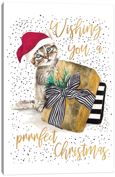 Wishing You A Prrrfect Christmas Canvas Art Print - Christmas Animal Art