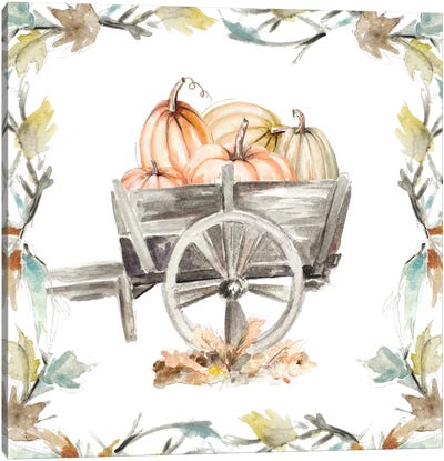 Wood Cart Square With Branches Canvas Art Print - Thanksgiving Art