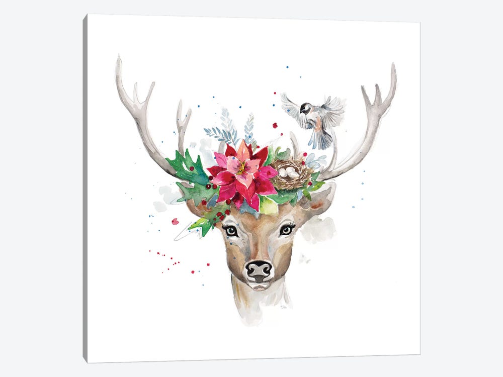 Woodland Deer With Bird by Patricia Pinto 1-piece Canvas Art Print