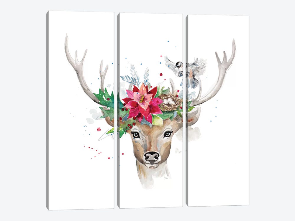 Woodland Deer With Bird by Patricia Pinto 3-piece Canvas Art Print