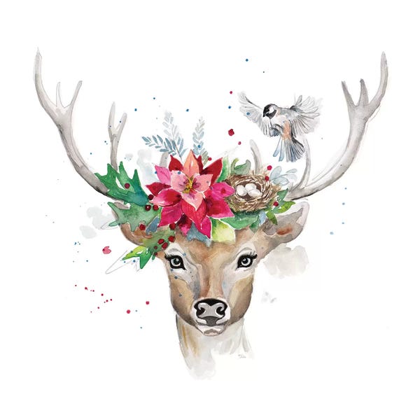 Christmas Animals: Woodland Deer With Bird by Patricia Pinto