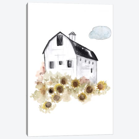 Barn and Sunflowers Canvas Print #PPI597} by Patricia Pinto Canvas Art Print