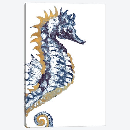 Surf Side Golden Blue Seahorse Canvas Print #PPI618} by Patricia Pinto Canvas Art Print