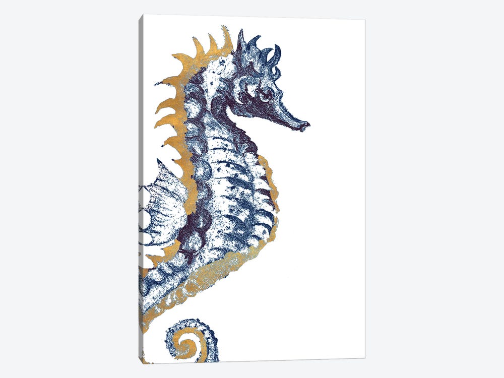 Surf Side Golden Blue Seahorse by Patricia Pinto 1-piece Canvas Wall Art