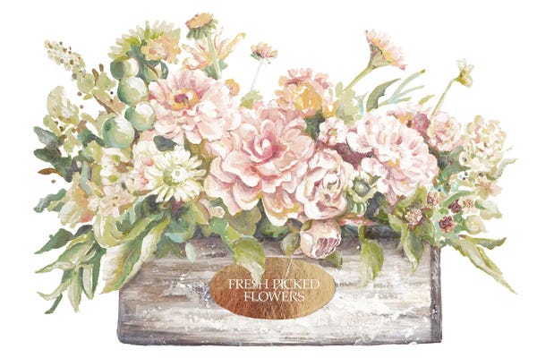 Modern Farmhouse Living Room: Flowers in Wooden Planter by Patricia Pinto