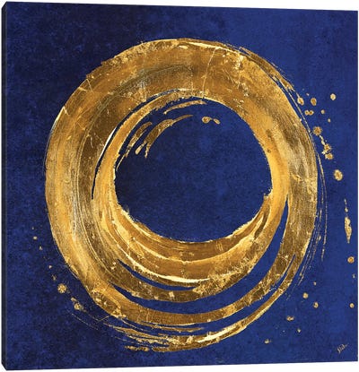 Gold Circle on Blue Canvas Art Print - Gold Art