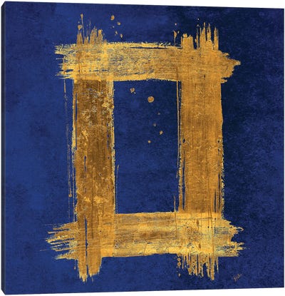 Gold Rectangle on Blue Canvas Art Print - Indigo Art
