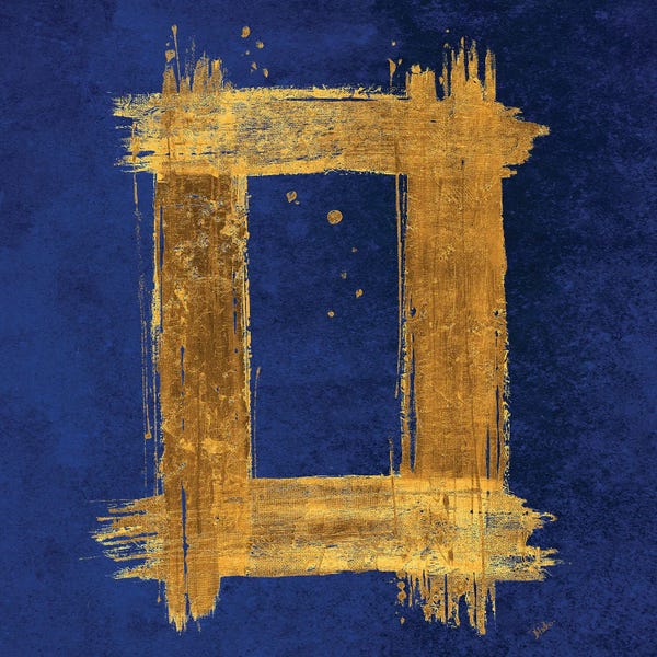 Patricia Pinto: Gold Rectangle on Blue by Patricia Pinto