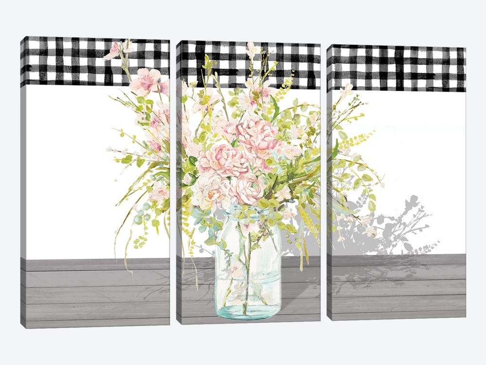 Spring Bouquet in a Glass Jar by Patricia Pinto 3-piece Canvas Print