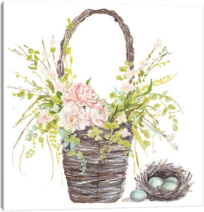 Spring Flower Basket Canvas Art Print - Easter Art