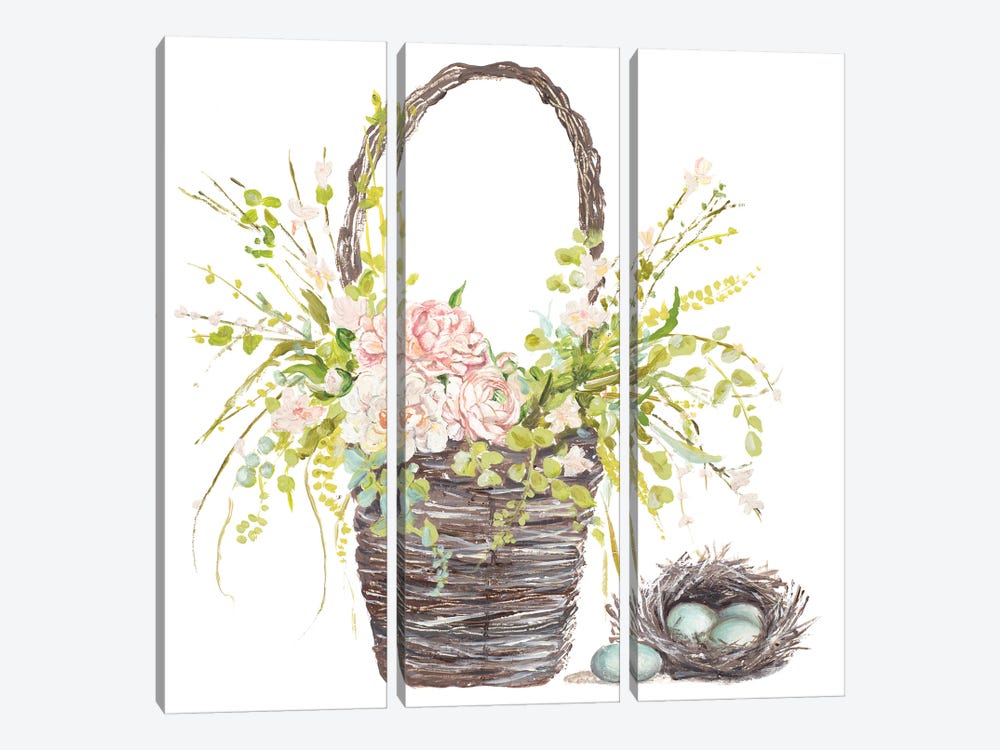 Spring Flower Basket by Patricia Pinto 3-piece Canvas Art