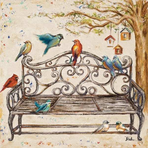 Patricia Pinto: Birds on the Bench II by Patricia Pinto